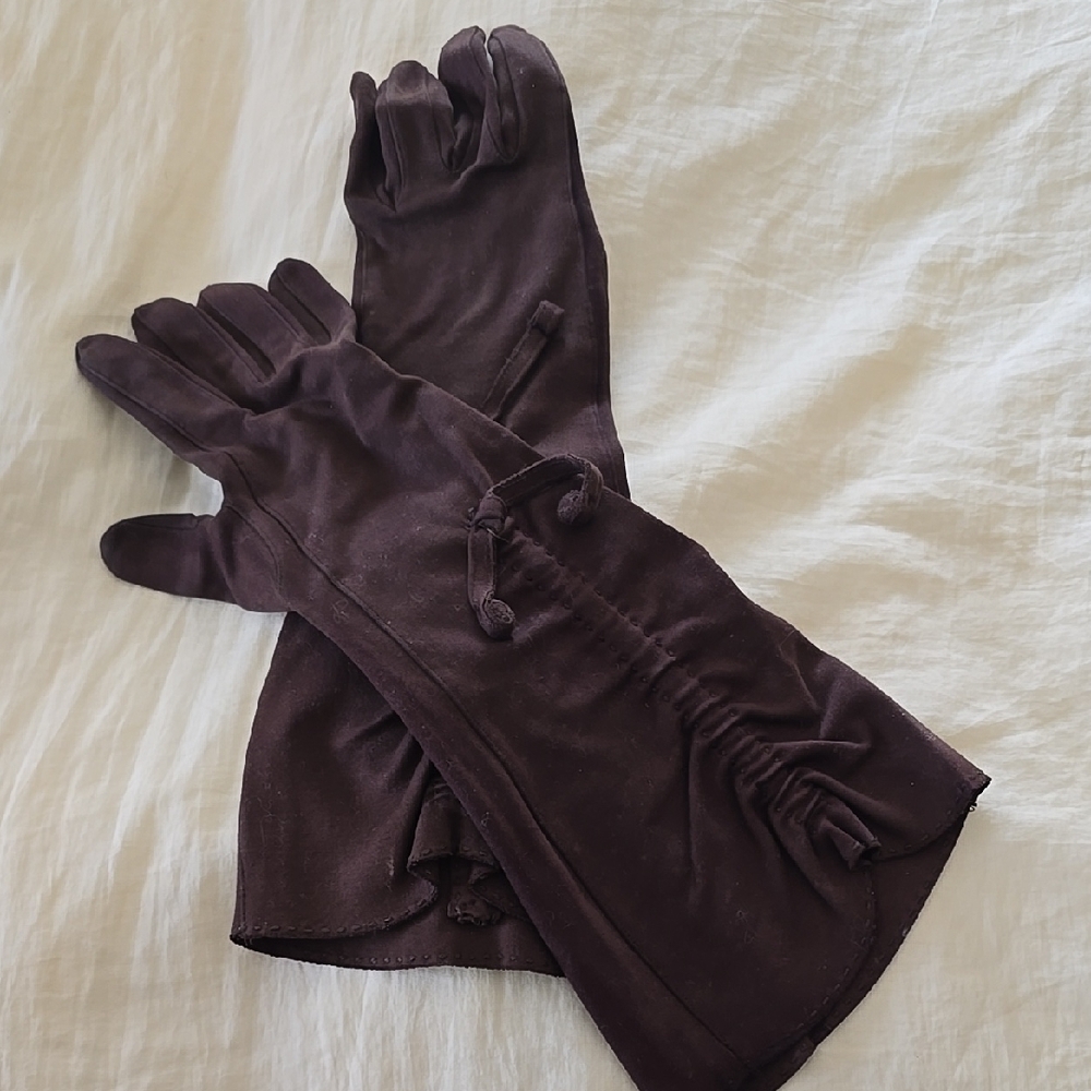 Vintage Dawnelle Brown Cotton Gloves Size 7 1/2